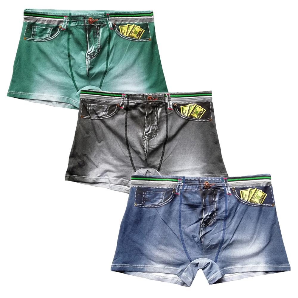 Multi Pack Underwear - 3 sztuk/partii mężczyźni bokserki Denim drukowane